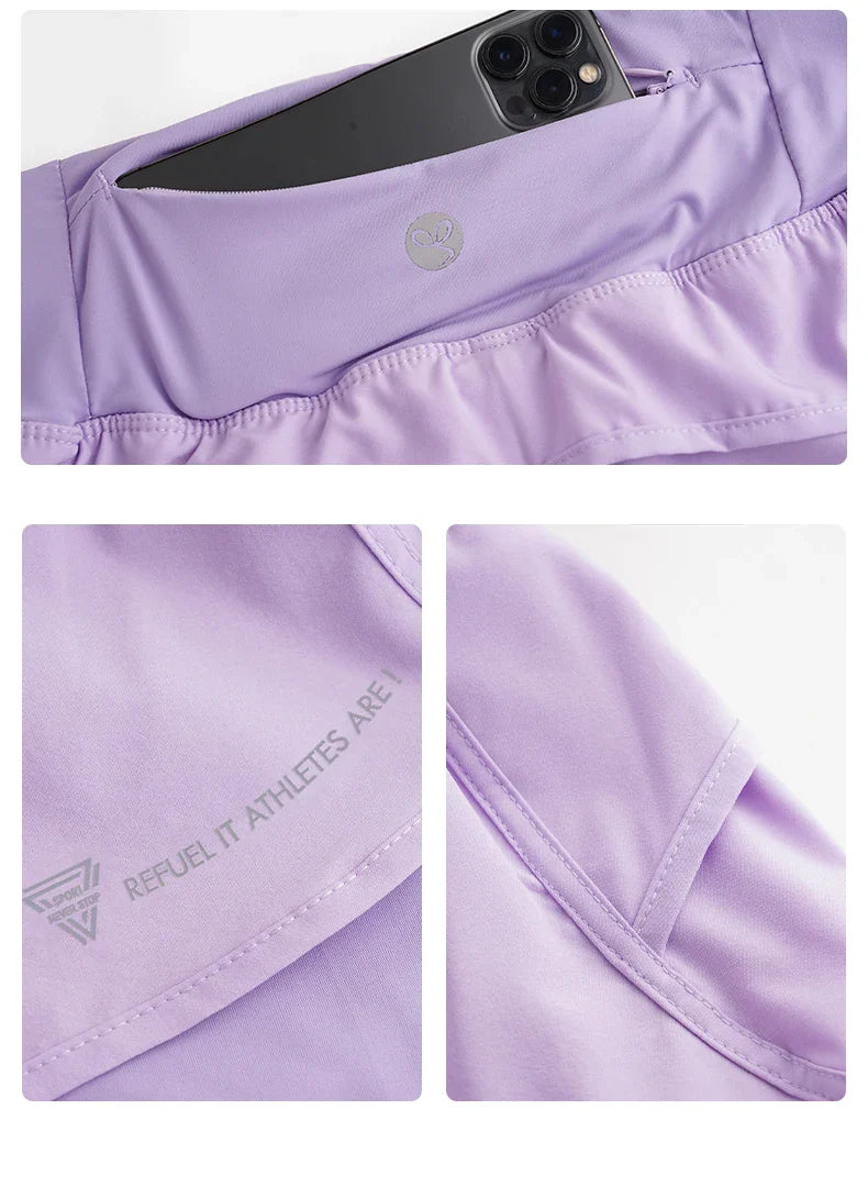 DRUR Yoga Shorts Women Summer Fake Two Piece High Waist Loose Gym Shorts With Pocket Ladies Lightweight Fitness Running Clothes