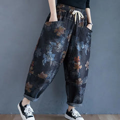 Oversized Women High Waist Floral Print Harem Jeans Woman Spring Autumn Casual