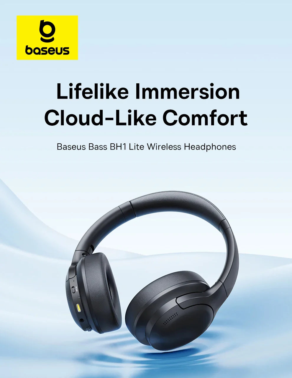 Baseus Wireless Headphones Bluetooth 5.3 HIFI Level Earphone 40mm Driver Foldable Over Ear Headsets 70H Playtime Spatial Audio