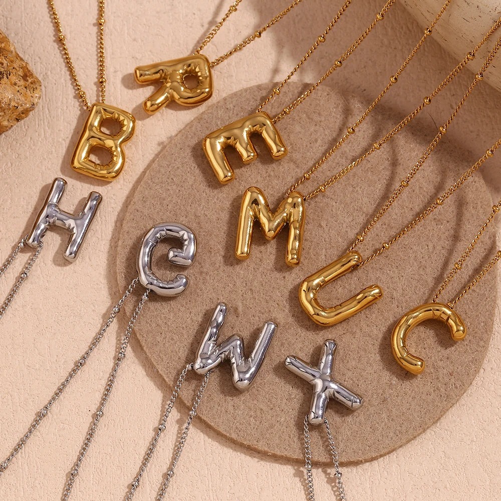 Party Balloon Letter Pendant Necklace Waterproof Silver Color 316L Stainless