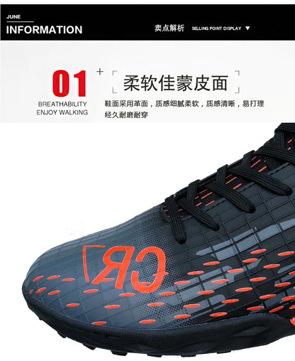 Men Soccer Shoes Turf Indoor Long Spikes High Ankle Football Field Boots