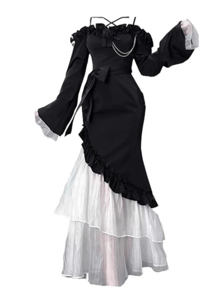 Evening wear Dresses: Women Irregular Elegant Midi Dress Bow One Piece Dress