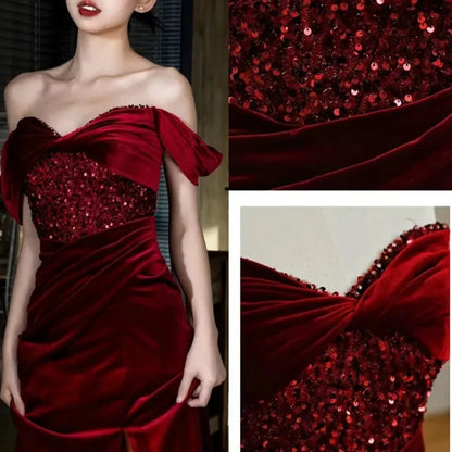 Homecoming Dresses: Wine red engagement dresses wedding party slim fit evening dress