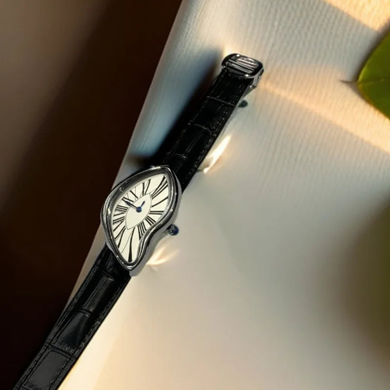 Medieval alien watches melt and twist y2k alien ladies and men Leather strap fashion advanced ins niche design quartz watch
