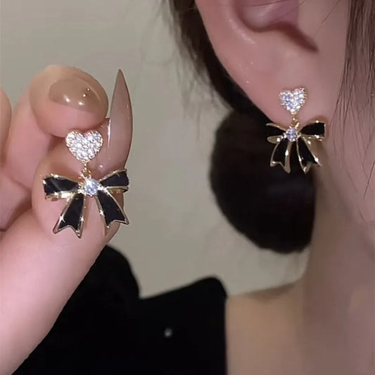 Simple Black Bow Love Earrings for Women Fashionable Personalized Beautiful Daily Accessories Party Jewelry Premium Gifts