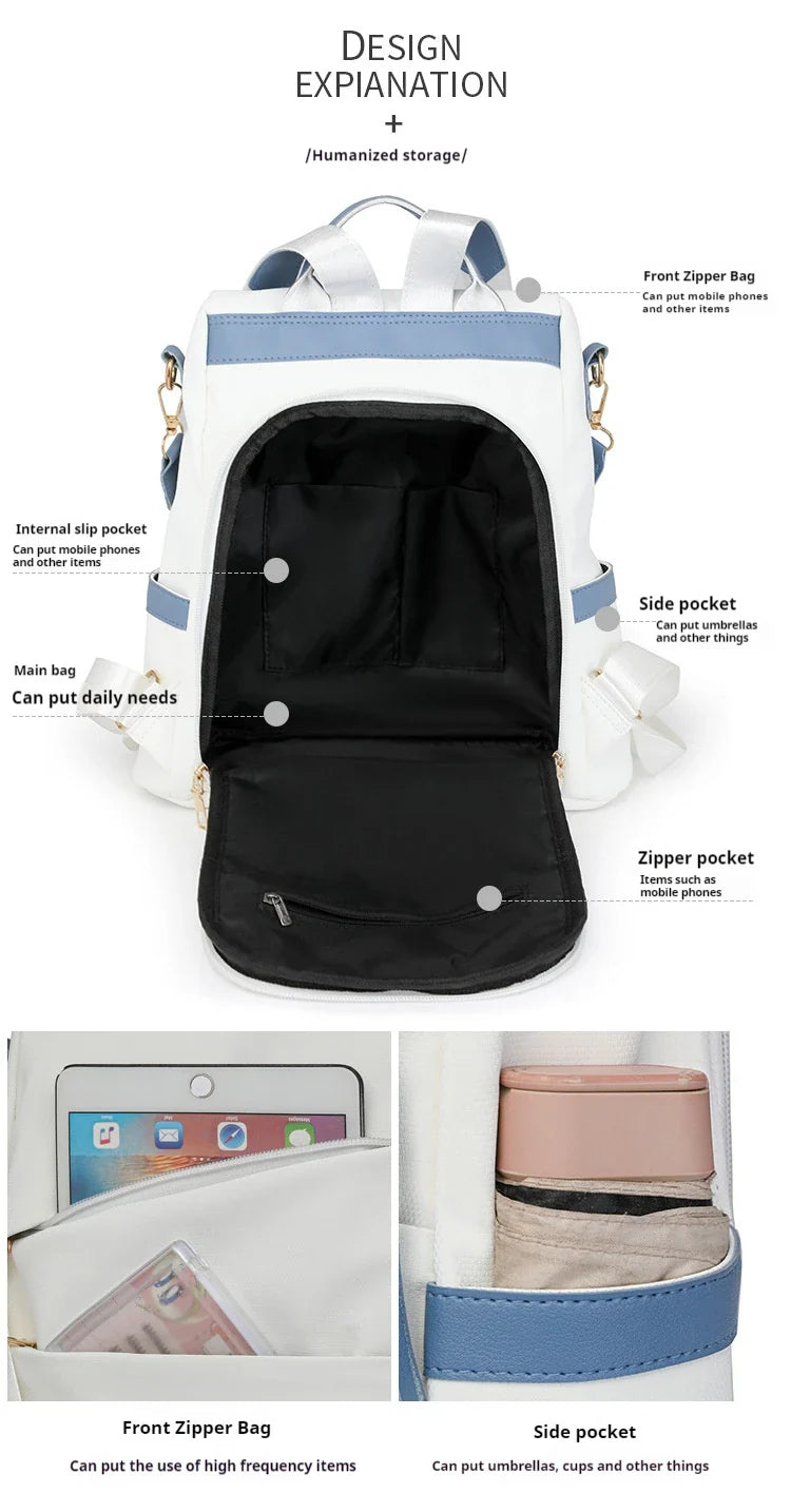 Women's fashion backpack large capacity lightweight Oxford cloth schoolbag leisure travel small backpack women