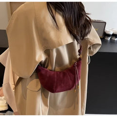 Velvet Material Zipper Shoulder Bag Solid Color Simple Fashionable