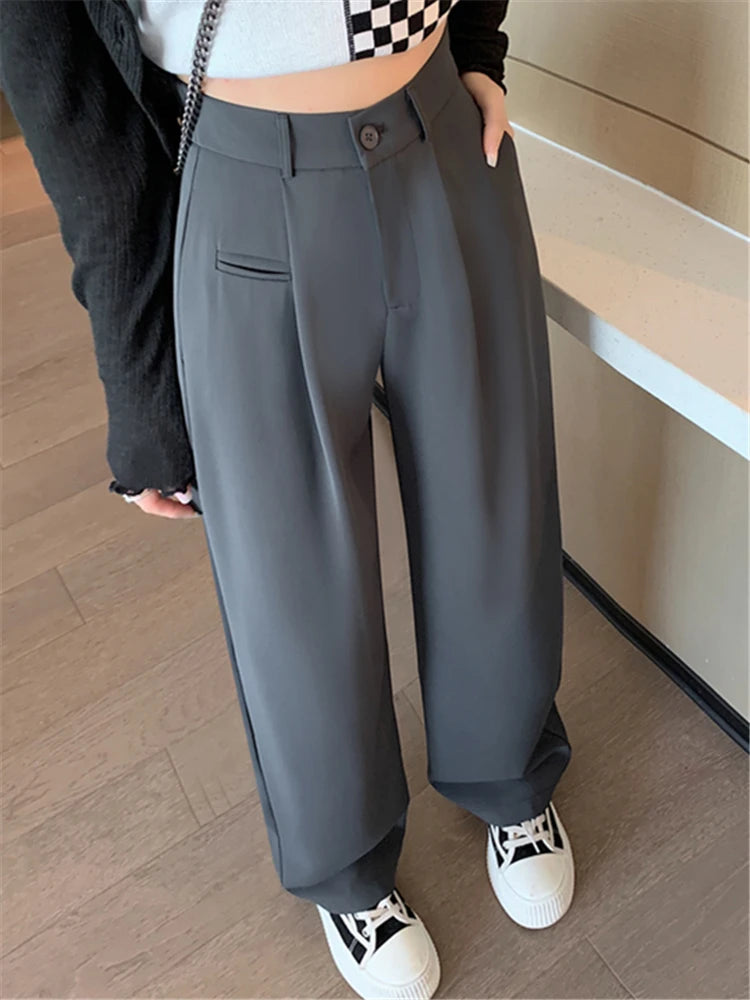 Women's Suit Pants Summer Spring Elegant Elastic High Waist Solid Casual Work