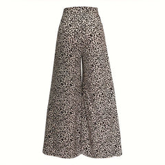 Fashion Vintage Leopard Print Wide-leg Pants Women Casual High-waisted Trouser