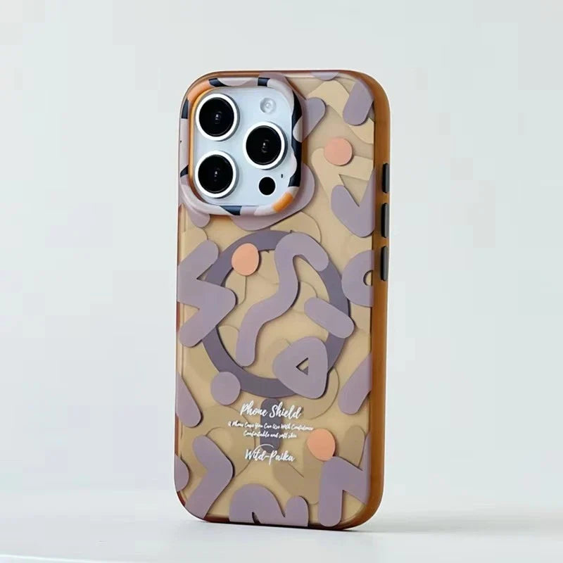 For MagSafe Geometric Graffiti Phone Case for iPhone 17 16 15 14 13 Pro Max Air Magnetic Wireless Charging Hard Shockproof Cover