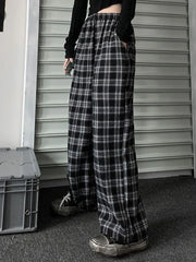 Jmprs Oversize Women Sweatpants Summer Fashion Black Plaid Casual Pants