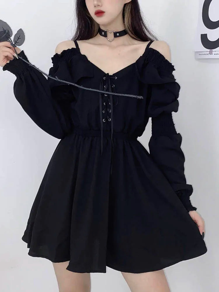 Formal attire Dresses: Women Black Mini Dress Off Shoulder High Waist Tunic Dress