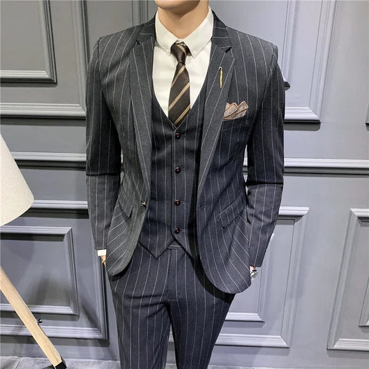 Tuxedo for Mens: Men's Fashion Boutique Striped Wedding Dress Suit Three Piece