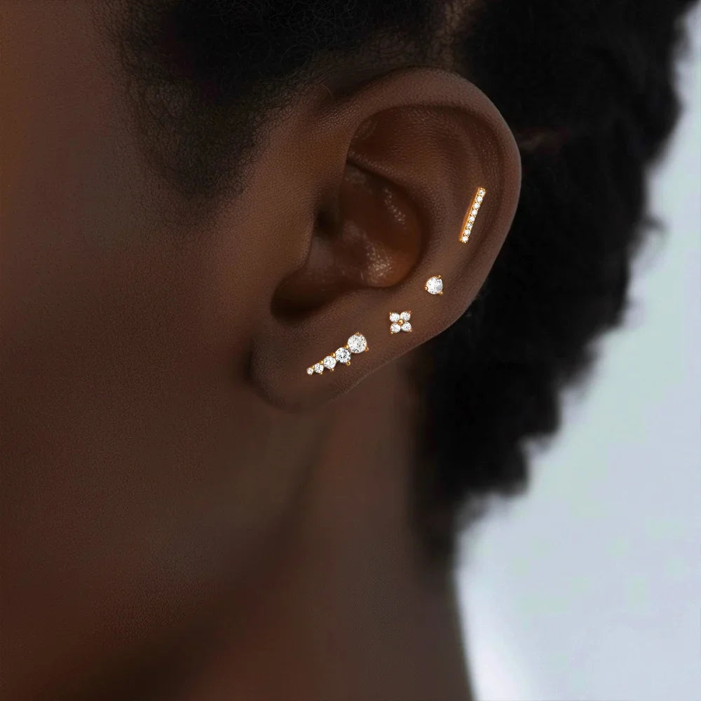 AIDE 925 Sterling Silver 3pcs 4pcs Set Zircon Stud Earrings 18k Gold Star Minimalism Huggies Earring Fine Jewelly Set Party Gift