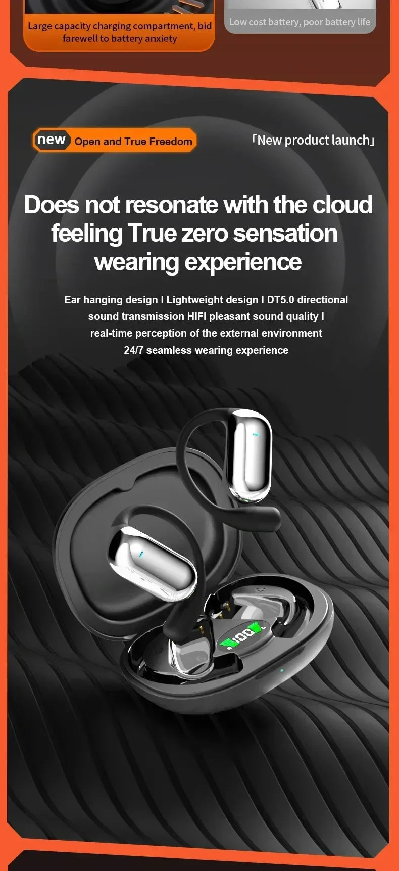 New Q16S Bluetooth Headset with Ai Translation Function, 144 Languages, Long Battery Life