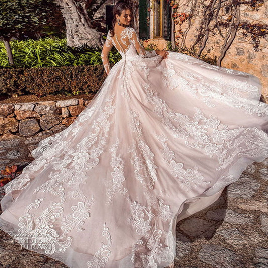White Bridesmaid Dresses: Ball Gown Long Sleeves Wedding Dress For Bride Buttons
