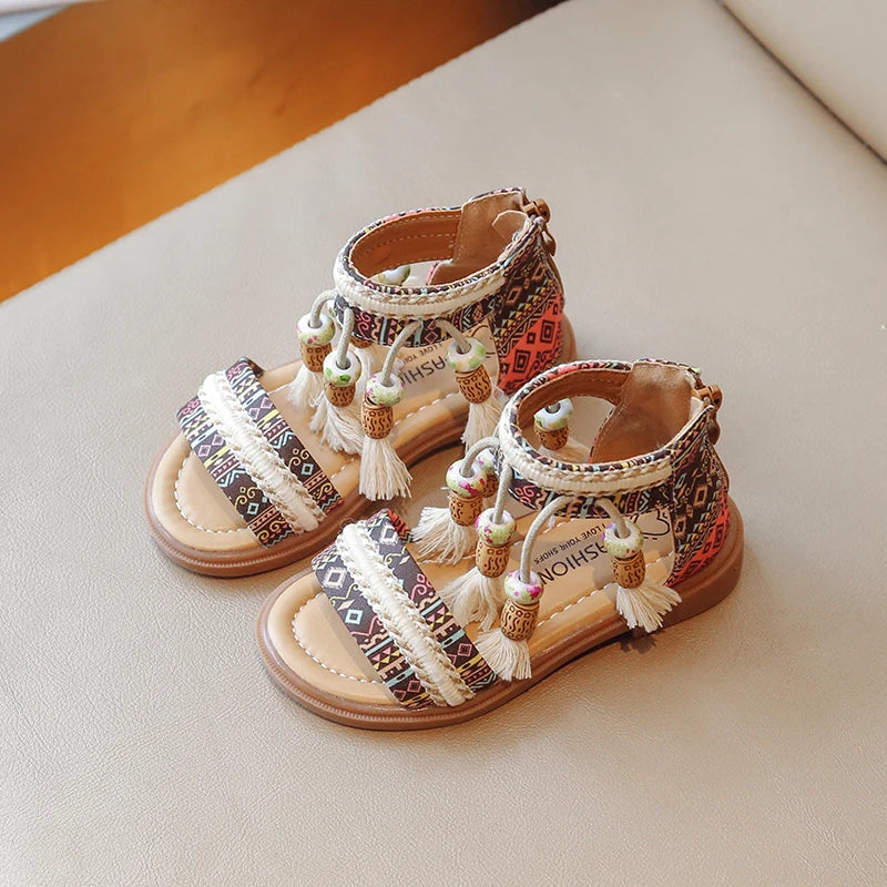 Girls Sandals Ethnic Retro Children Fashion Casual Shoes Tassels