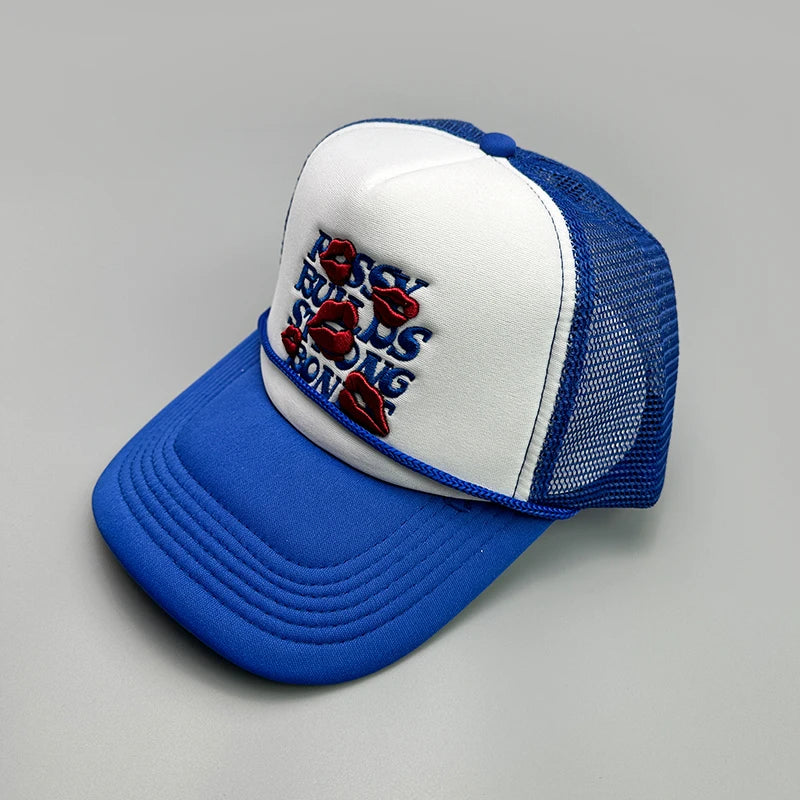 Niche Embroidered Letters Lip Baseball Hats Men Women Sunshade
