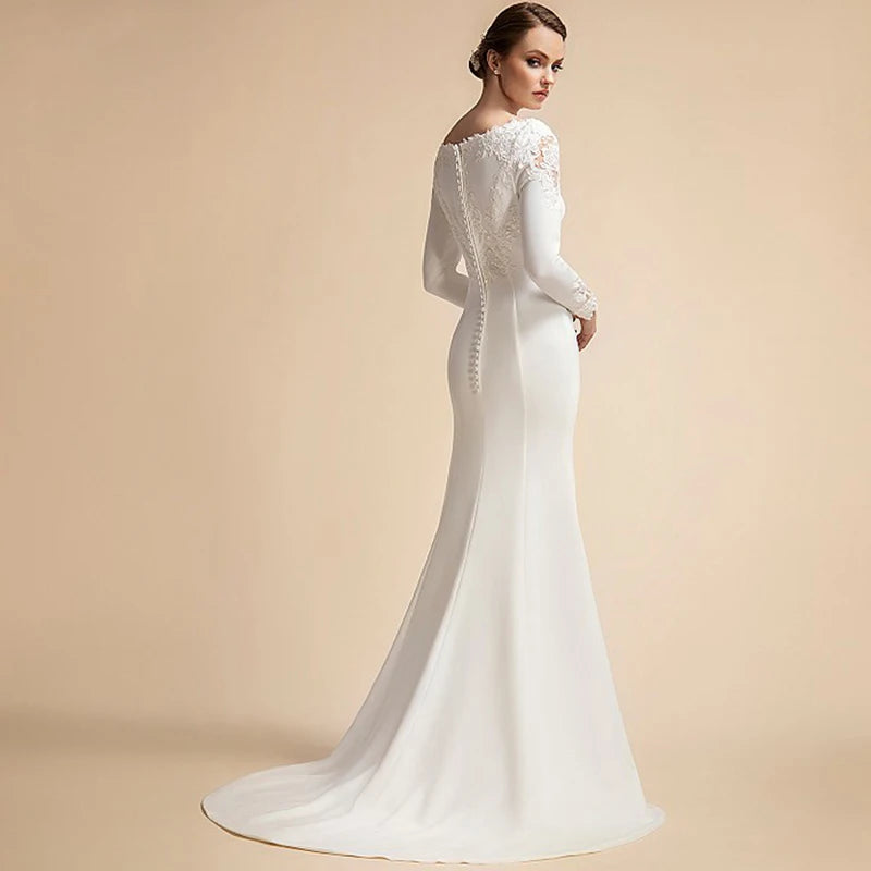 White Bridesmaid Dresses: Wedding Dresses Long Sleeves Ivory Muslim Bridal Gowns
