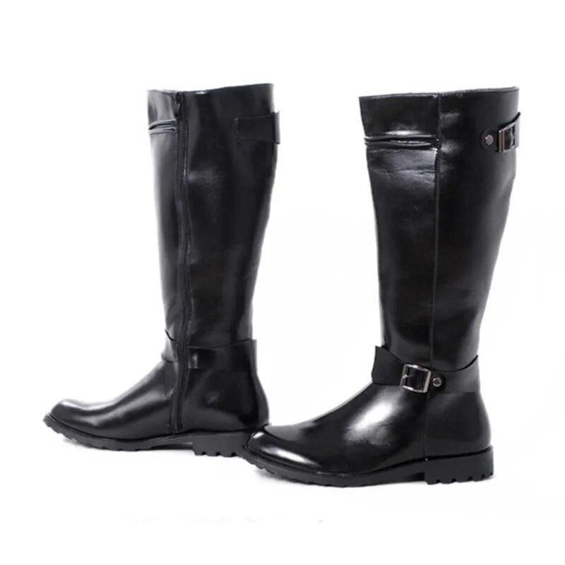 British Style Fashion Men Knight Boots Soft Leather Long Riding Boots Men Military Boots