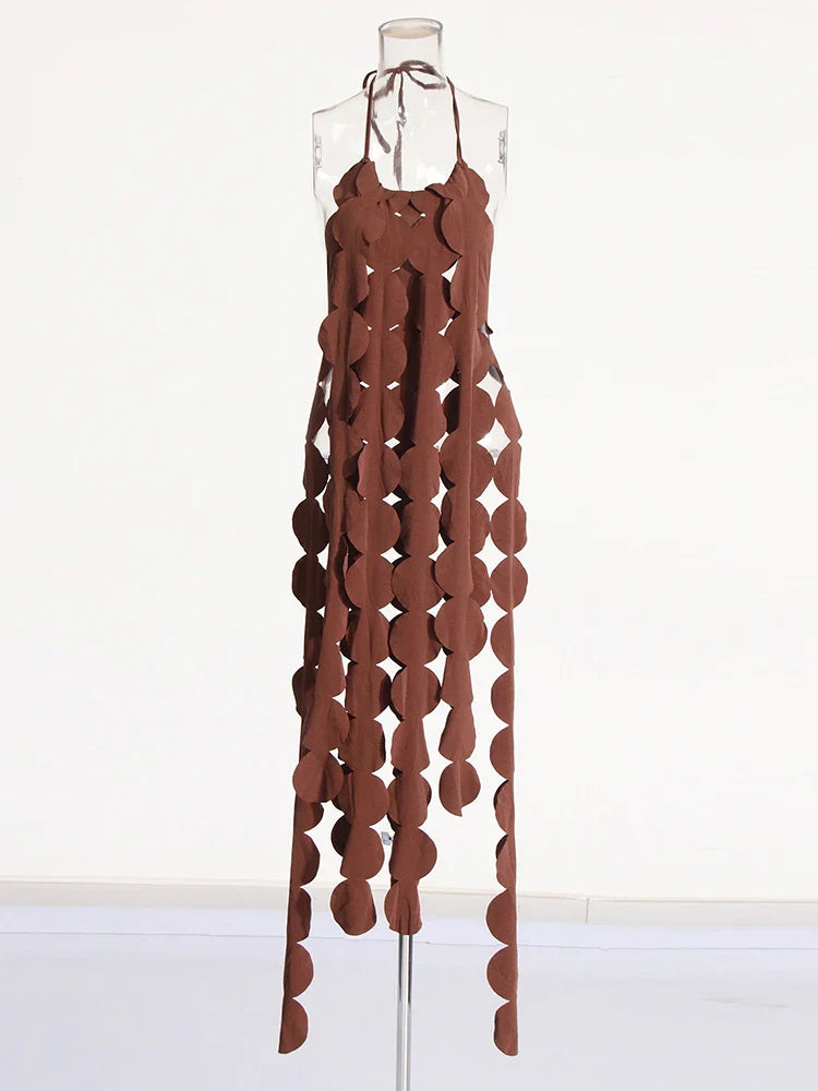 TWOTWINSTYLE Solid Backless Dresses For Women Round Neck Sleeveless Patchwork Lace Up Slimming Sexy Dress Female Fashion Clothes