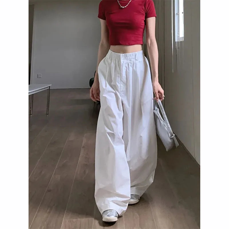 Y2K White Hip Hop Wide Leg Pants Women Autumn High Waist Korean