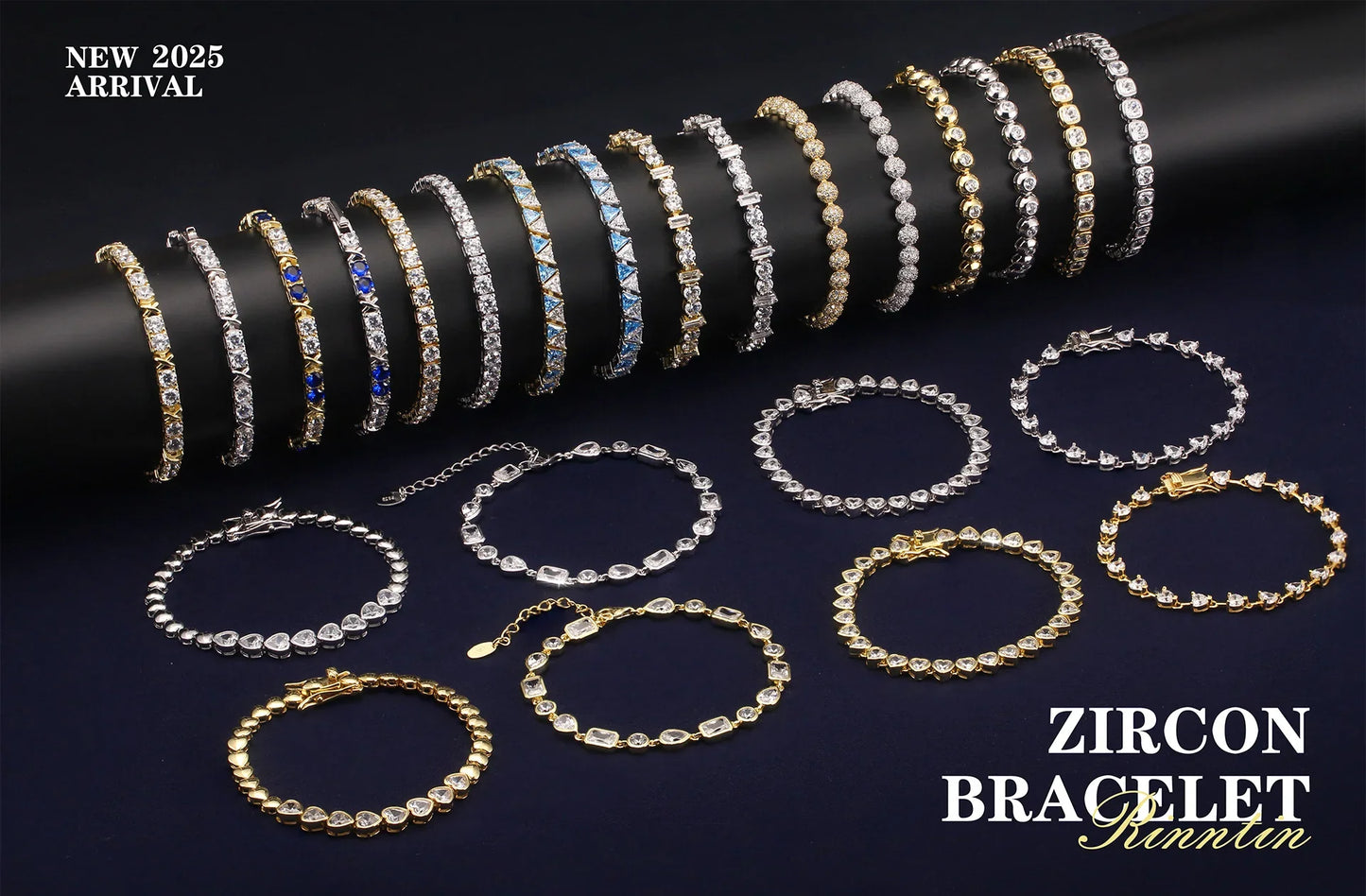 Rinntin Shiny Tennis Bracelet 925 Sterling Silver 1.5/2/3mm Clear Cubic Zirconia for Women Luxury Chain Bracelet Jewelry SB143