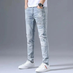 Fashion Stretch Denim Jeans Men's Spring Autumn Ripped Retro