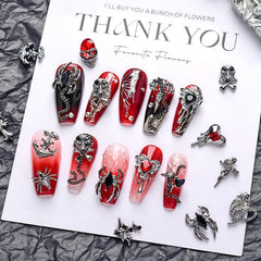 Alloy Skull Nail Charms Retro Halloween Decals Ornaments 3D Ghost Silver Classic