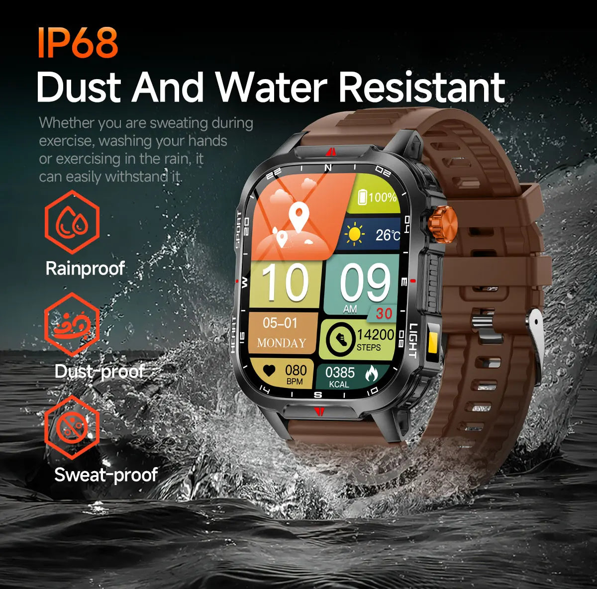New Global Smartwatch 2.01 Inch 1100mAh Large Battery LED Light Compass Men Outdoor Sport Watch Voice Assistant Wireless Call