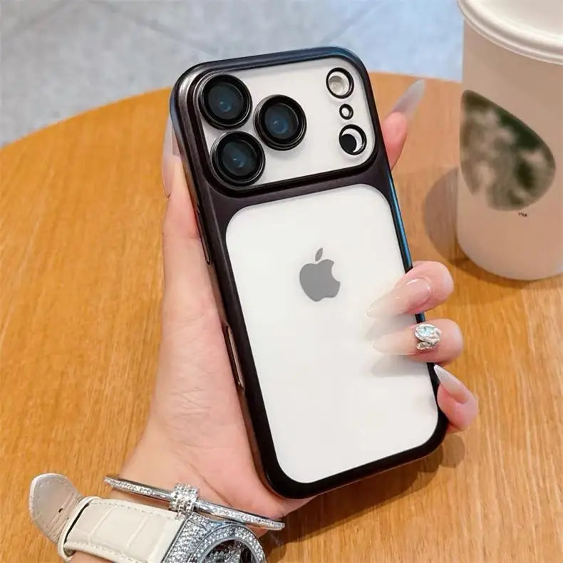 Luxury Frosted Translucent PC Phone Case for Iphone 17 Pro Max 17Air Plating Frame Lens Film Protection Anti-fall Phone Cover