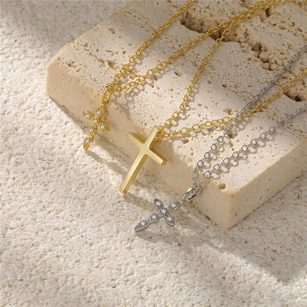 Aide 925 Sterling Silver Necklaces Charms for Women Crystal Cross Clavicle Collar Chain Simple Choker Necklace Accessories Gift