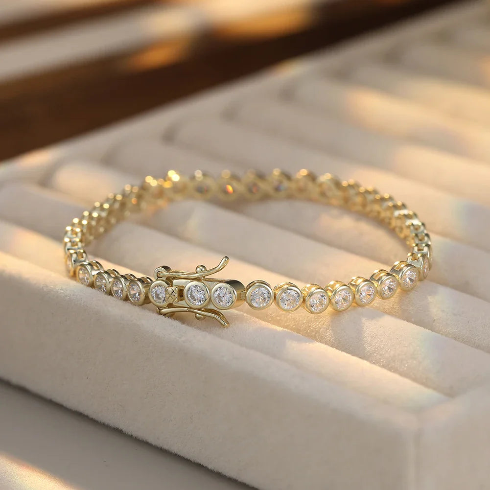 Rinntin Shiny Tennis Bracelet 925 Sterling Silver 1.5/2/3mm Clear Cubic Zirconia for Women Luxury Chain Bracelet Jewelry SB143