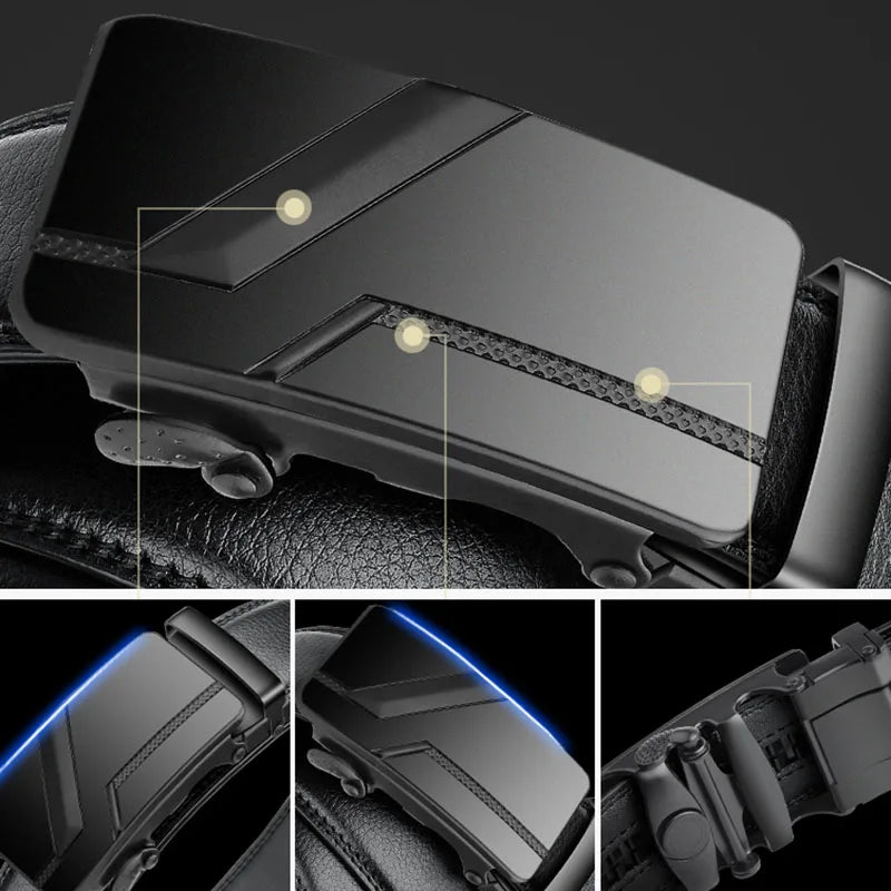 105 150 140 130 160 170cm Large Plus Size Men's Belt PU Brand Fashion Automatic Simple Buckle Black PU Leather Belt 3.5cm Width