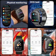 2025 New Five organ examination Health Care Smart Watch Men ECG+PPG Uric Acid Blood Fat Bluetooth Call Sports tracker Smartwatch