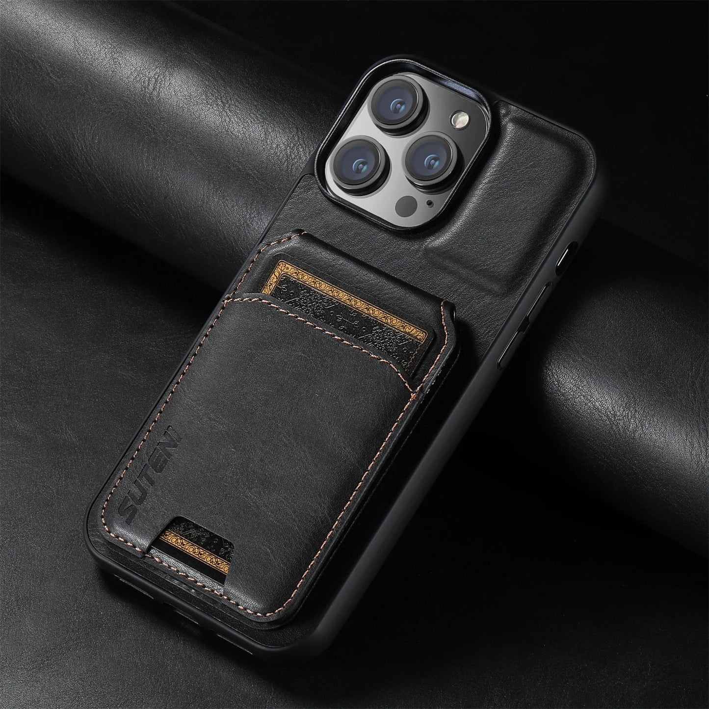 SUTENI Luxury Leather Card Holder Phone Case Wallet Kickstand Cover For iPhone 17 16 15 14 13 12 11 Pro Plus Max X Xs XR