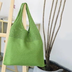 Crochet Solid Color Versatile Shoulder Bag, Hollow Weaving Slouchy Stylish Tote Bag