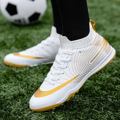 Gold Men Soccer Shoes Adult Kids Training Football Boots Outdoor Grass Soccer Cleats