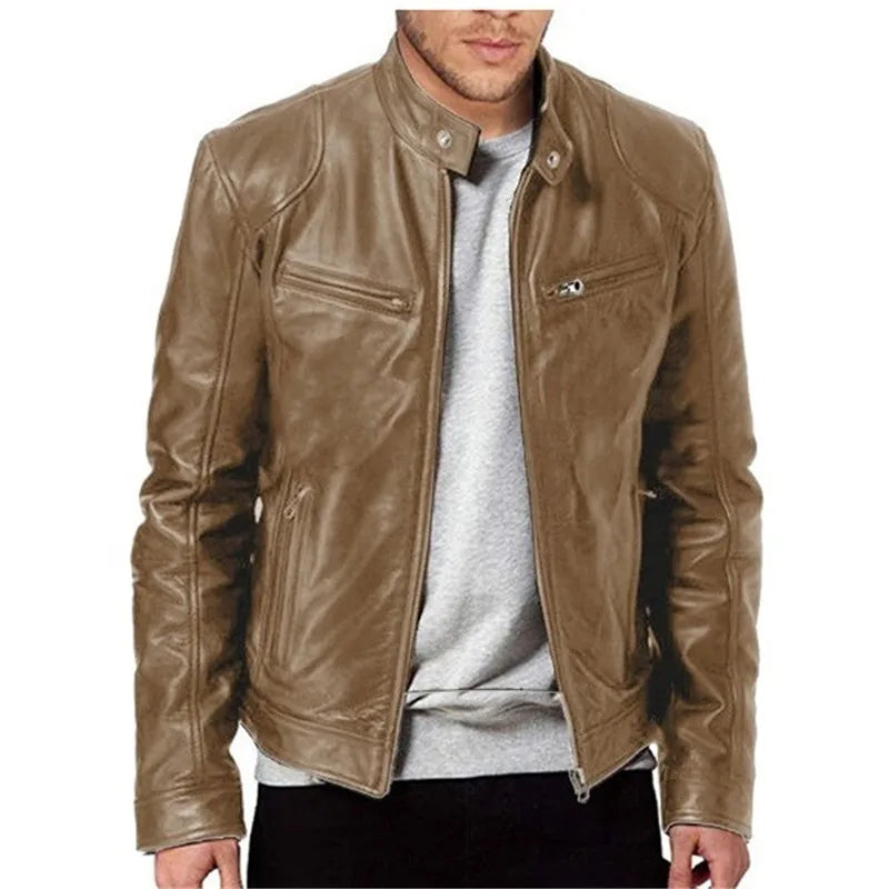 Top Layer Vintage Leather Clothes Men's Stand Collar Motorcycle Clothes