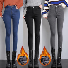 Women Thermal Jeans Stretch High Waist Winter Plush Warm Jeans