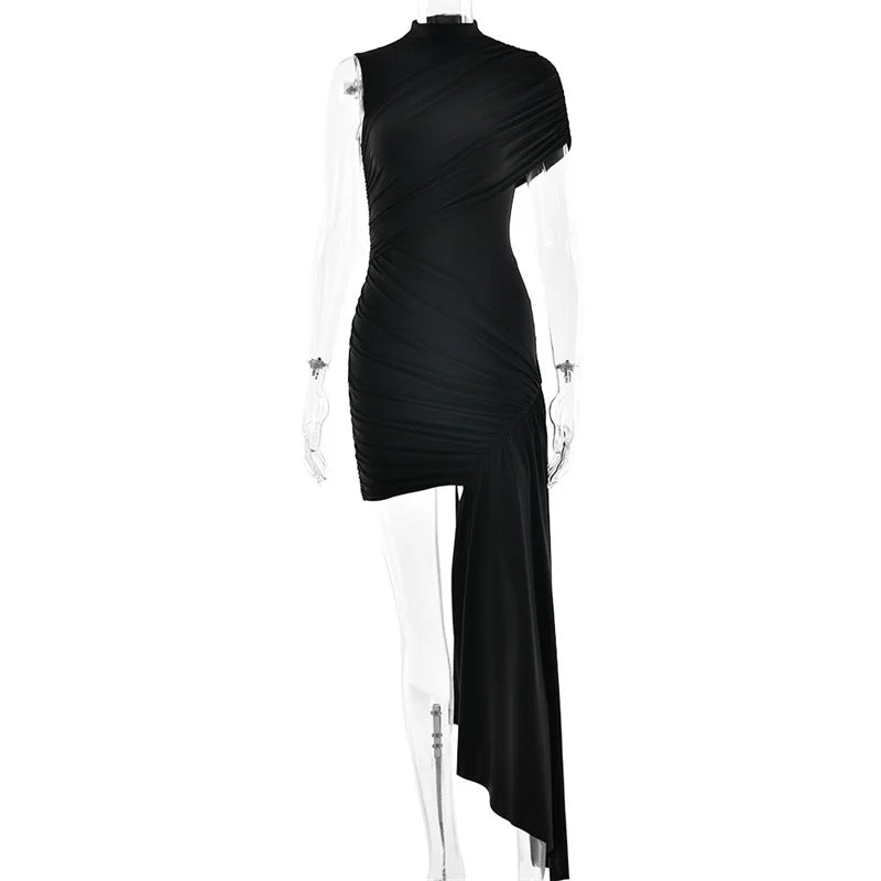 Balitops Summer Draped Ruched Sexy Mini Dress Women 2025 New Irregular High Waist Slim Fit Dress Female Elegant Club Tank Dress