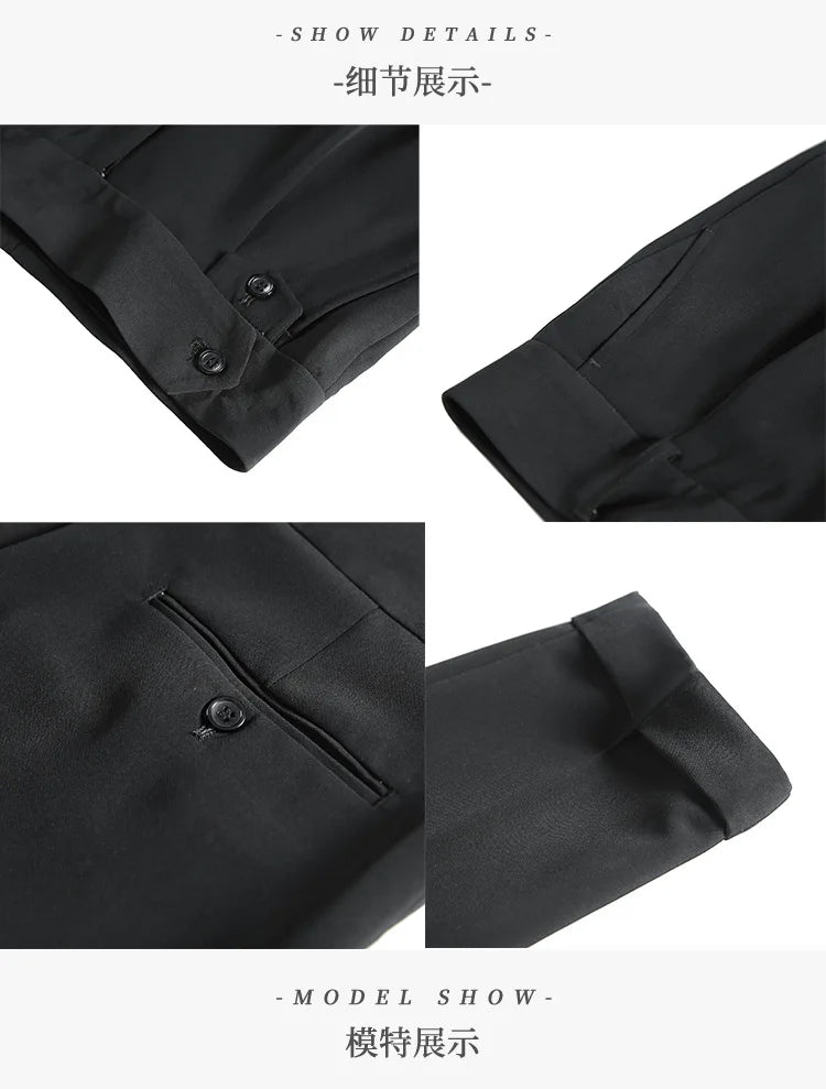 Solid High Waist Trousers Men Formal Pants Slim Fit Business Casual Suit Pants Hommes