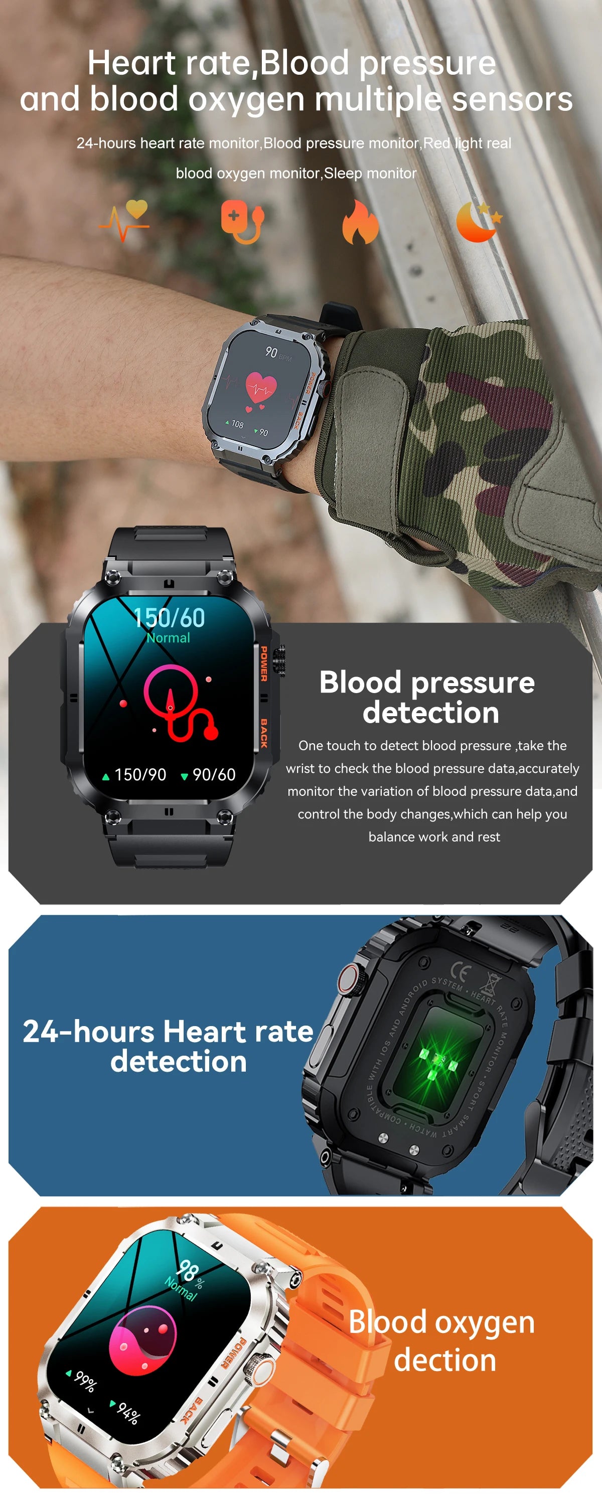 LIGE Outdoor Sports Fitness Smartwatch For Men