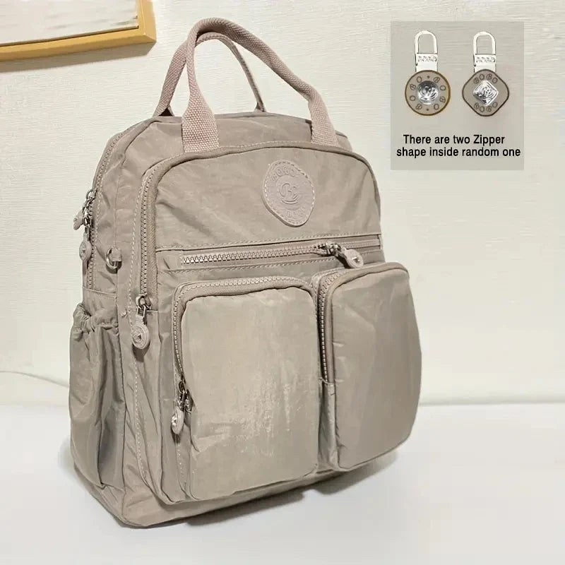 Fashion Woman Backpack Waterproof Nylon Soft Handle Solid Multi-pocket Travel Zipper Feminina School Bags Laptop Backpack