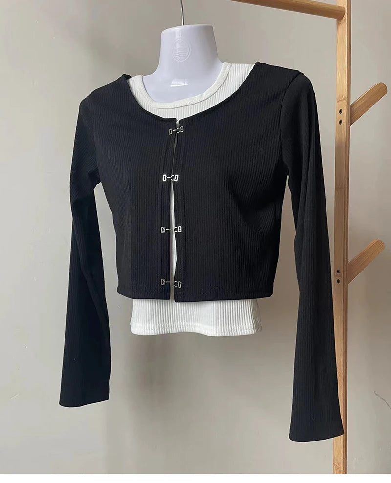 Crop Top Cardigan Popular Women's Top with Sleeve 2pcs Set Fashion Tank Top Y2k