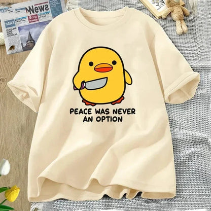 Peace Was Never An Option Cute Animal Tshirt Funny Goose Graphic T Shirts Summer Casual Short Sleeve Tops Women Clothing
