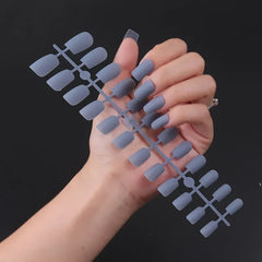 24Pcs/Set Matte False Nails Glue Square Head Frosted Press on Fake Nail Tips Full Cover Artificial Fingernails Ballet Detachable