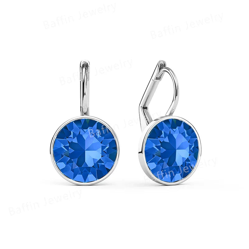 Bella Drop Earring for Women Christmas Birthday Premium Austrian Crystals Round Cut Dangle Silver Gold Color Pierced Jewelry