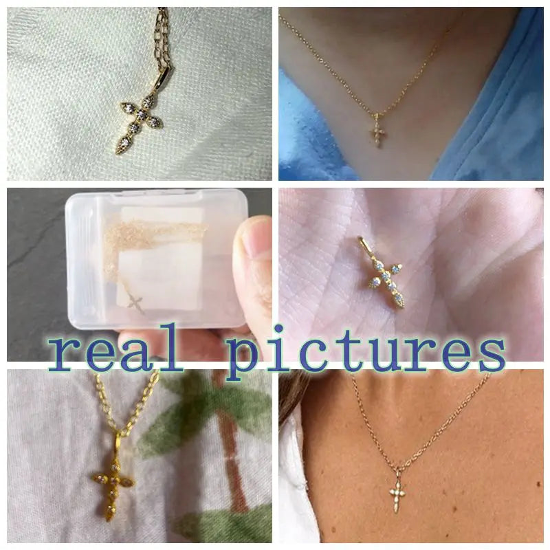 Aide 925 Sterling Silver Necklaces Charms for Women Crystal Cross Clavicle Collar Chain Simple Choker Necklace Accessories Gift