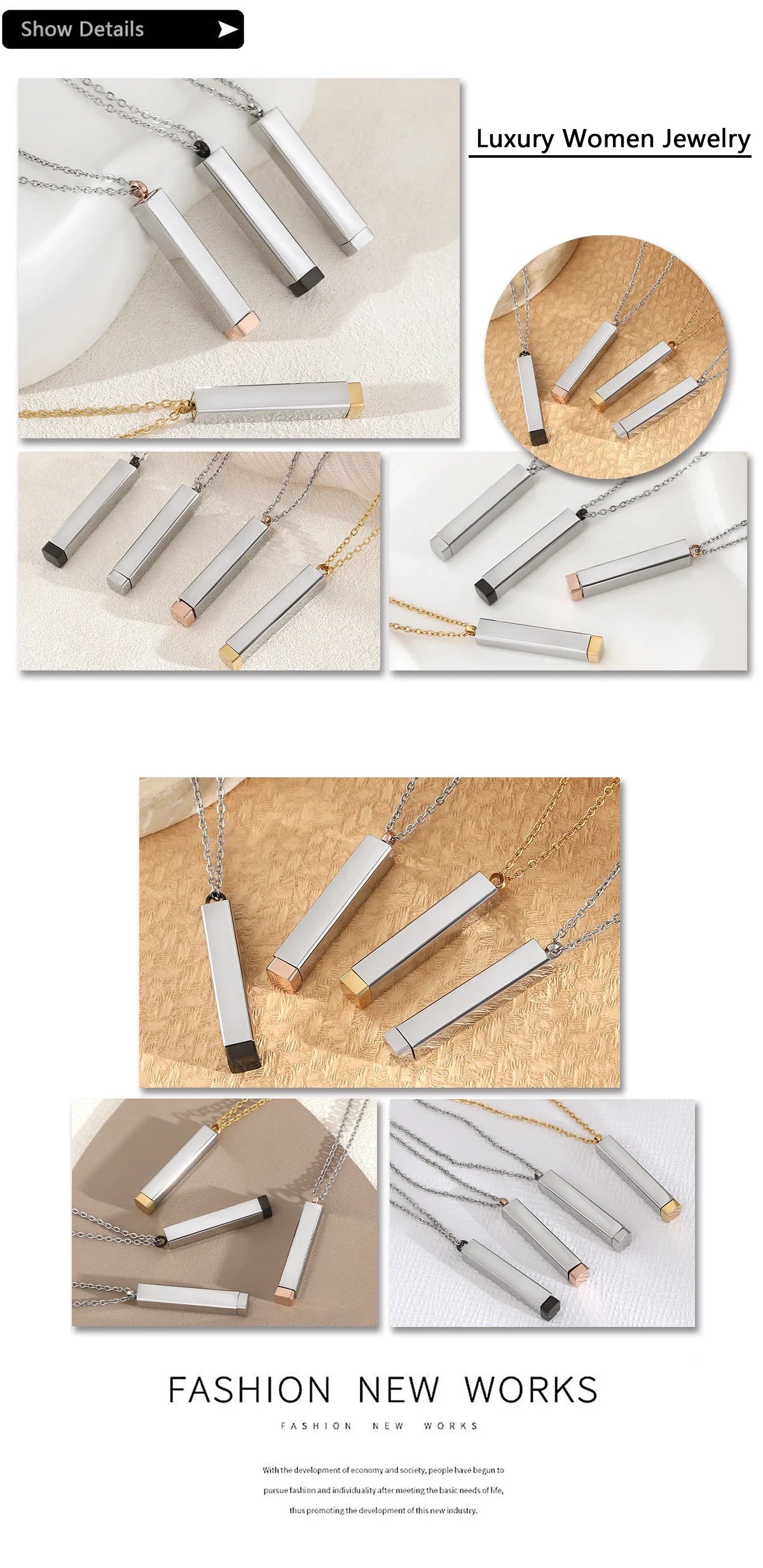 Classic Hidden Rectangle Pendant Necklace For Men Stainless Steel Minimalist Waterproof 3D Vertical Bar Necklaces Jewelry Gift